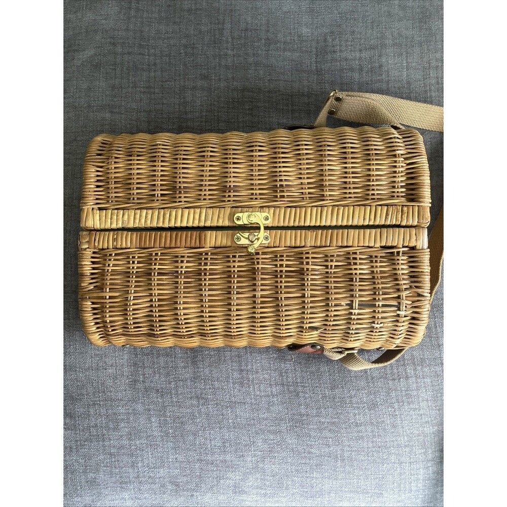 Wicker Wine Carrier Basket Strap Wine Glasses Napkins Opener